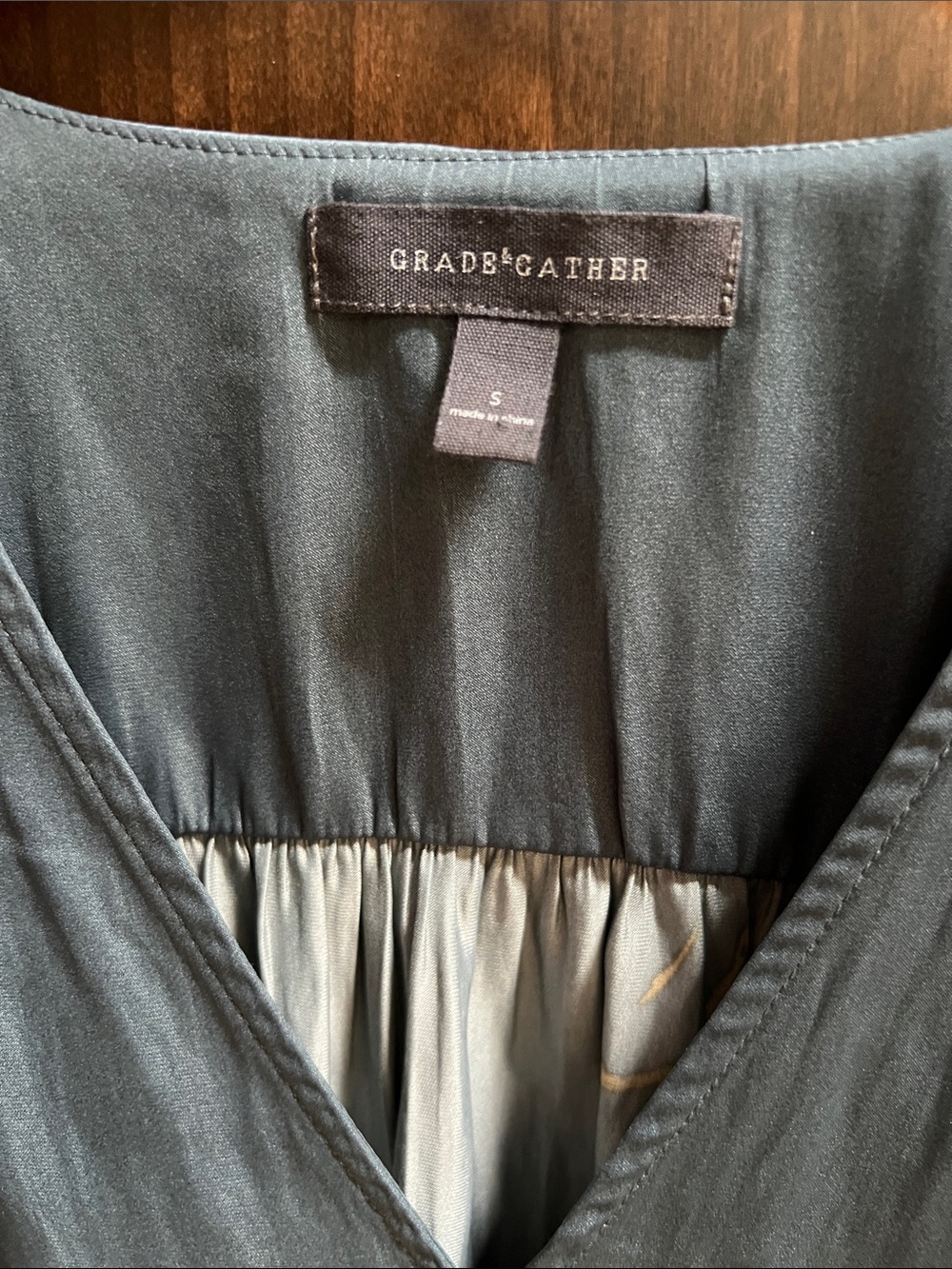Grade & Gather Slate Blue Blouse with Gold Floral Detail - Picture 2 of 11
